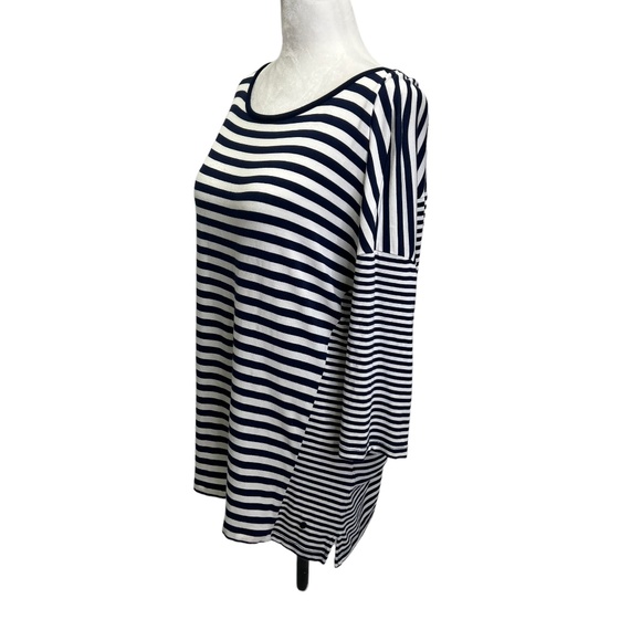 Olsen Europe Navy/White Stripe Round Neck T-shirt Top Size M - Picture 6 of 12